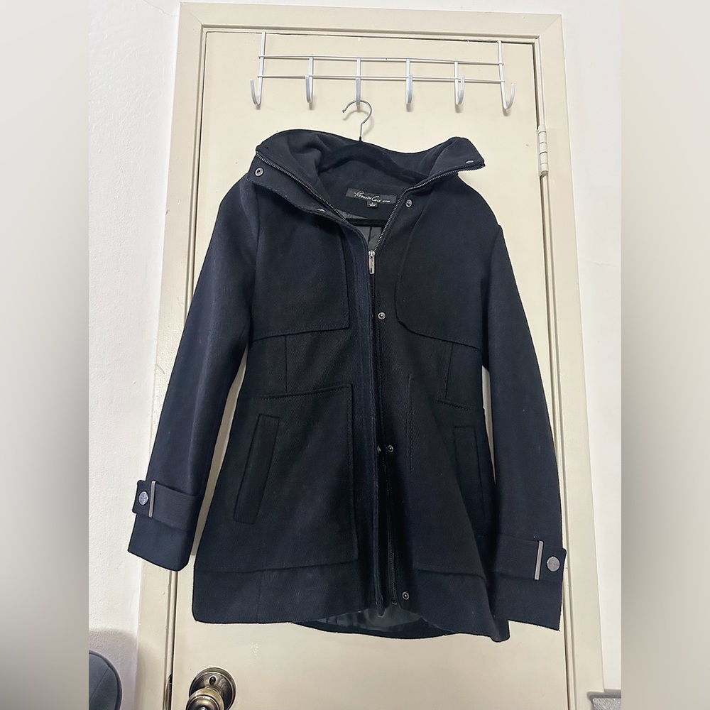 Kenneth Cole Seamed Hooded Babydoll Coat